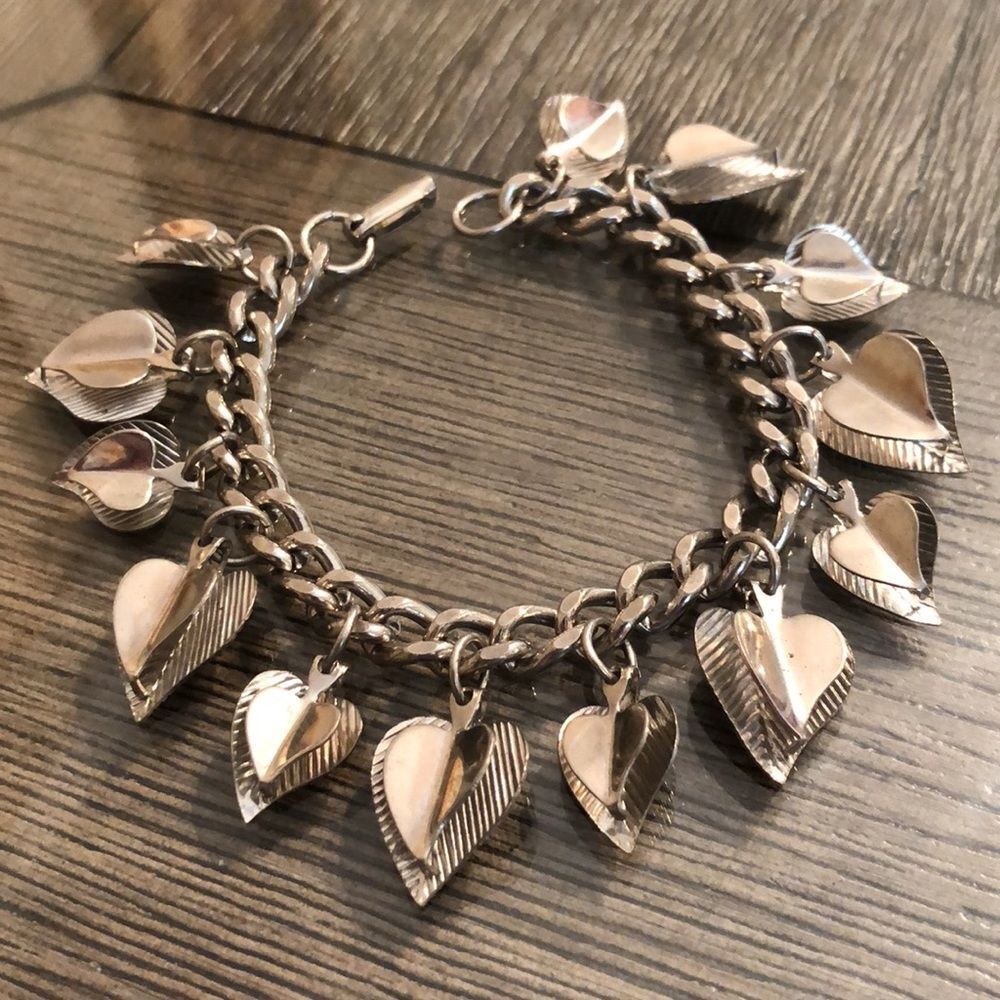 Vintage Double Leaf Charm Bracelet Heart Shape